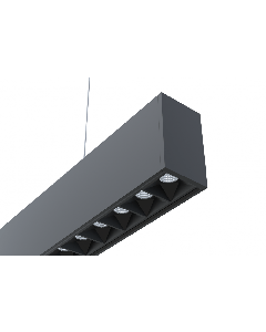 Paris sort nedh&aelig;ngt armatur med direkte og indirekte belysning til kontorer.