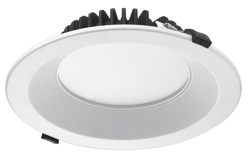 TOLEDO Rund GEN2 LED-indbygningsspot i hvid med sort køleribbe, set fra siden.
