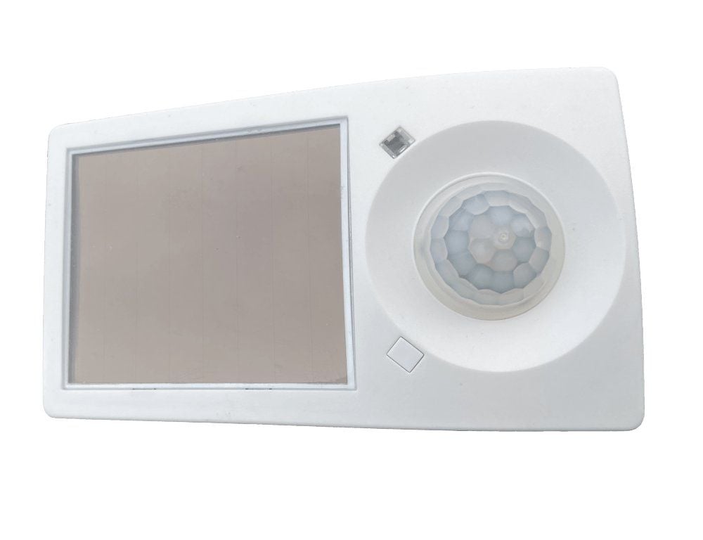 Casambi EnOcean PIR sensor i hvidt plast, vist fra forsiden med tydelig linse og sensorområde.