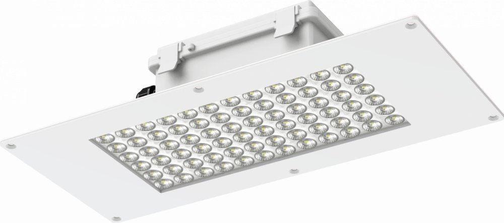 LED-belysningsarmatur fra Rigel, hvid rektangulær lampe med flere lyskilder.