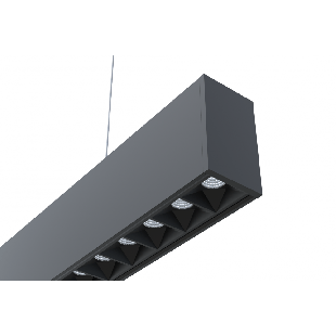 Paris sort nedhængt armatur med direkte og indirekte belysning til kontorer.