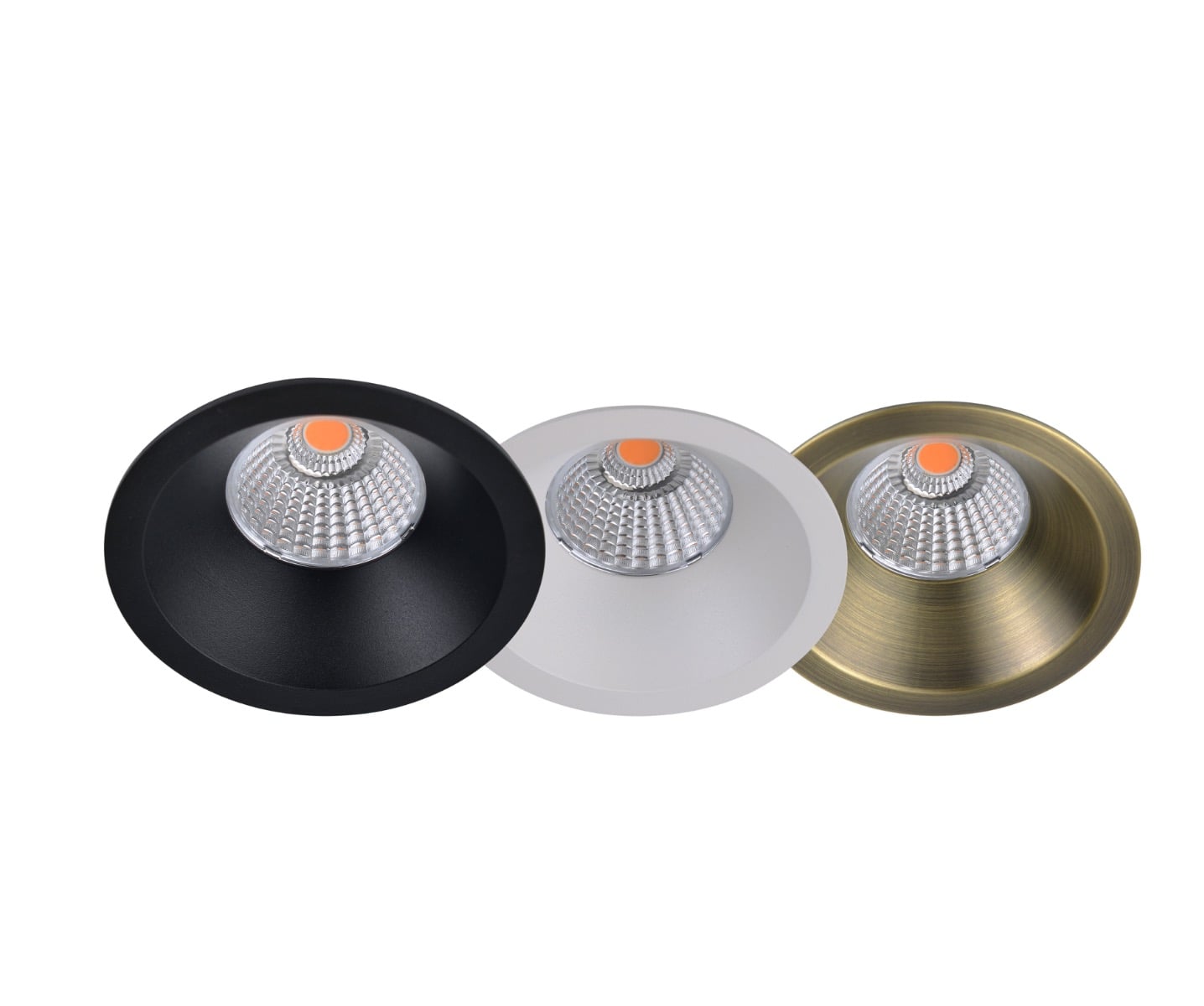 evo d downlight i sort, hvid og messing finish vises på produktbillede