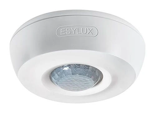 ESYLUX 360 BASIC hvid loftsensor til bevægelsesregistrering, vist fra siden på produktets informationsside.