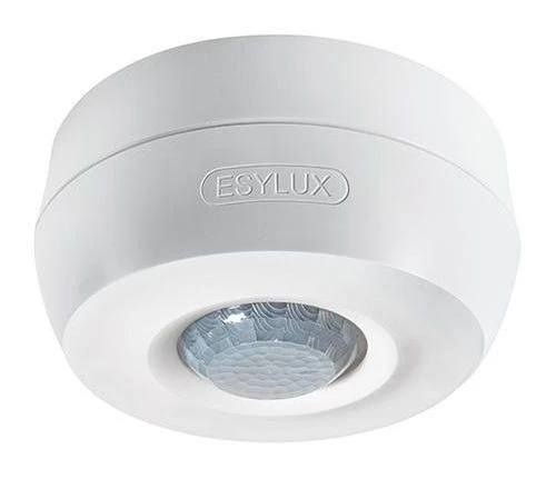 ESYLUX 360 BASIC IP54 bevægelsessensor i hvid til loftmontering, ses tæt på.