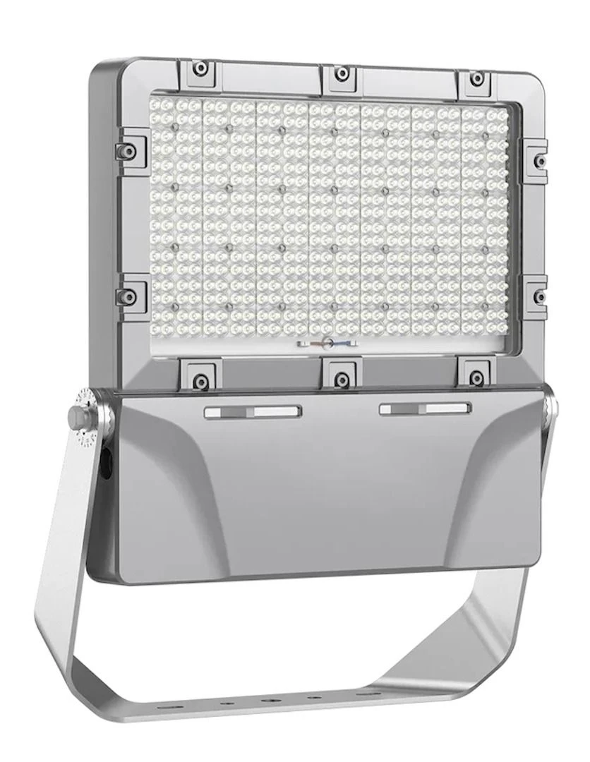 LED-floodlight til udendørs brug, sølvfarvet, vises på produktside for Newark.