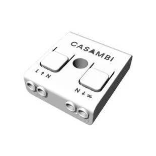 Casambi Bluetooth Ted Dimmer Trailing Edge, firkantet modul med tilslutningsporte og tydelig mærkning.